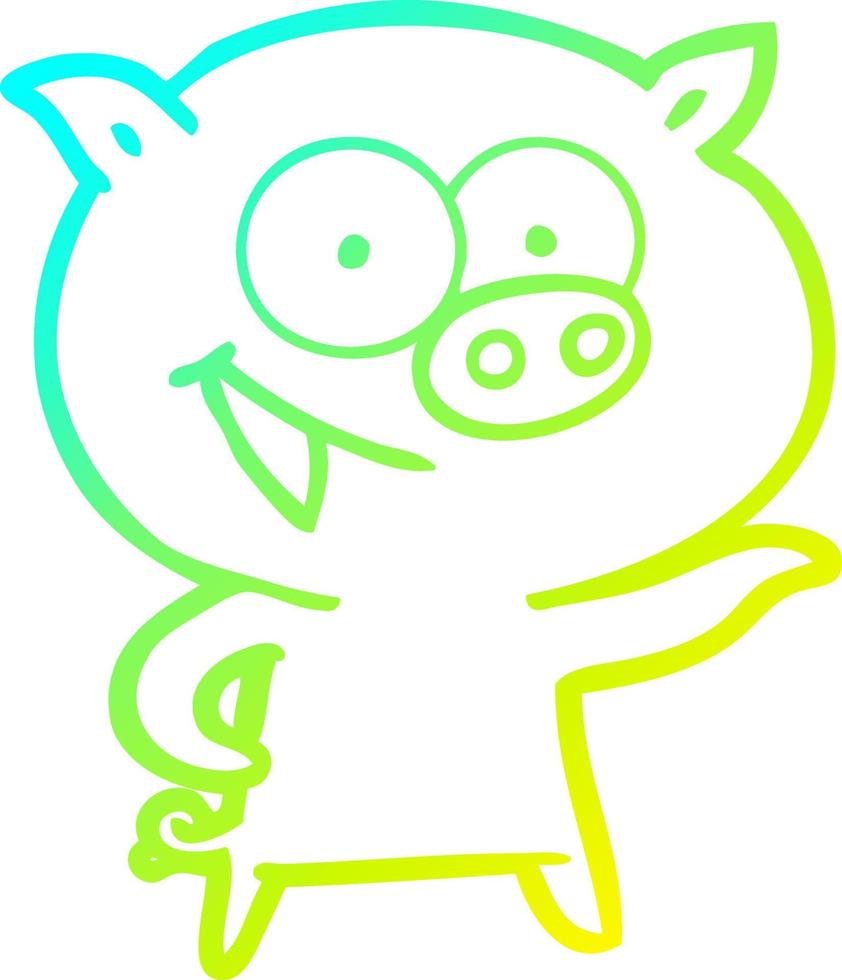 cold gradient line drawing cheerful pig cartoon vector