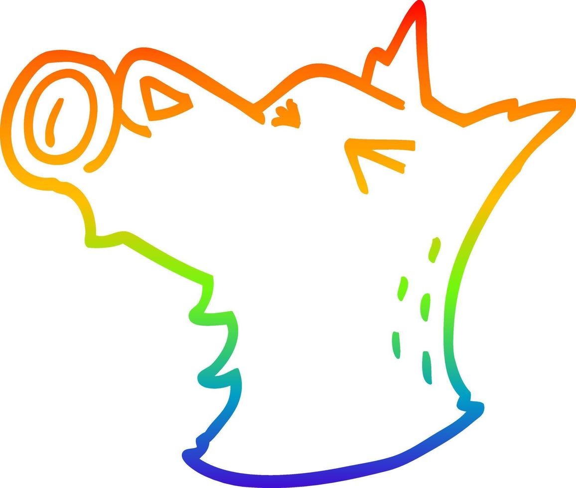 rainbow gradient line drawing cartoon howling dog vector