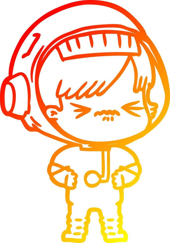 warm gradient line drawing cartoon astronaut woman vector