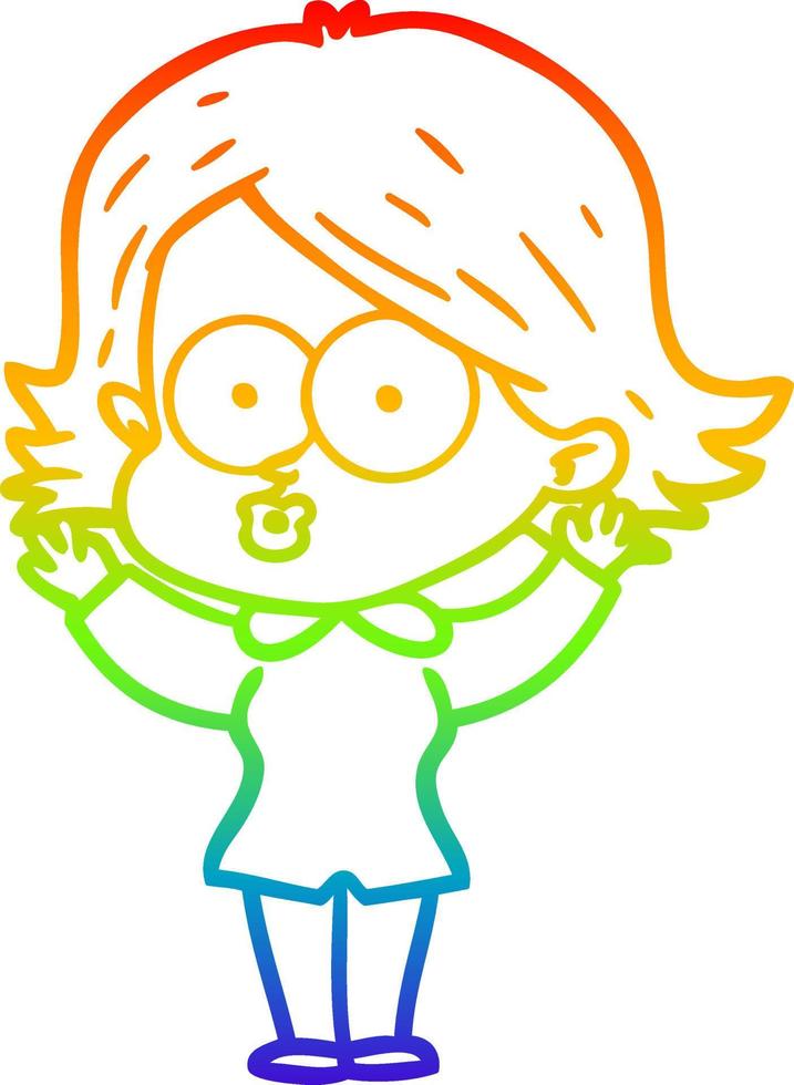 rainbow gradient line drawing cartoon girl pouting vector