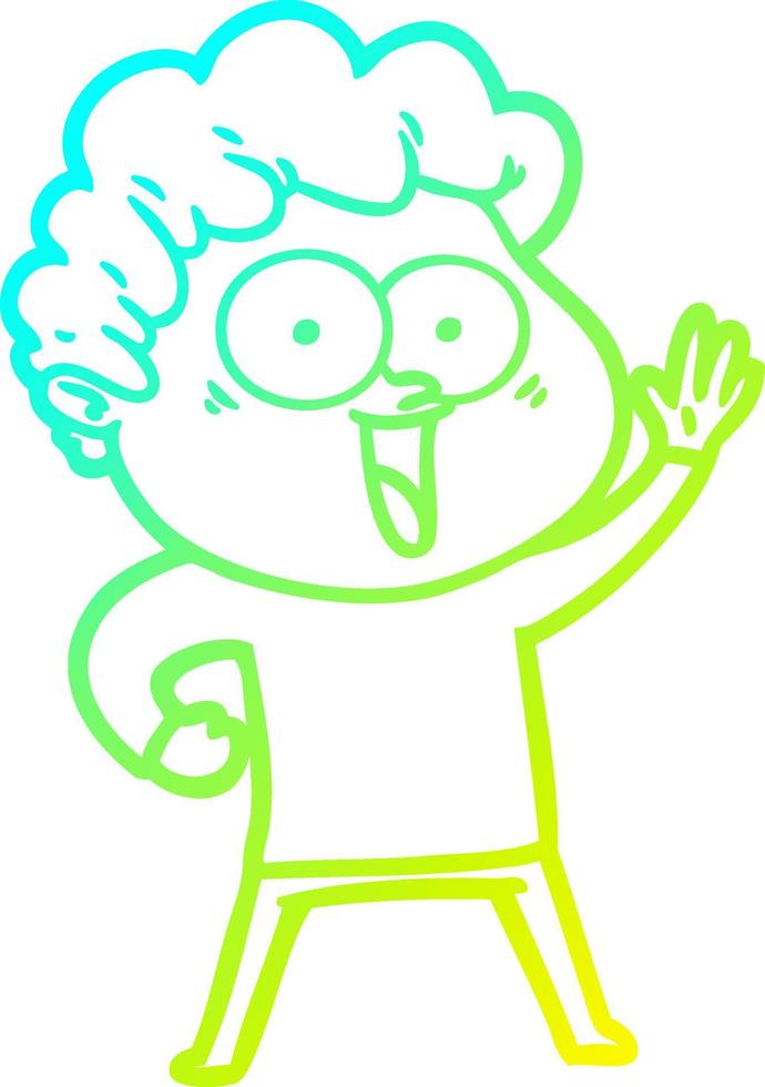 cold gradient line drawing cartoon happy man vector