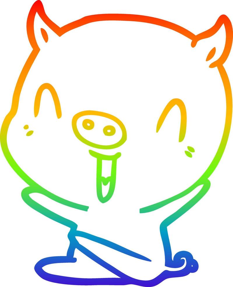 rainbow gradient line drawing happy cartoon sitting pig vector