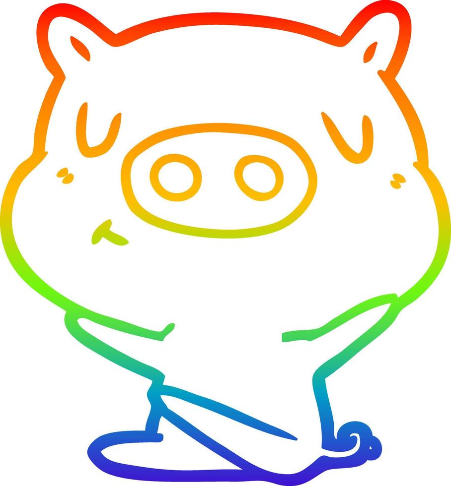 rainbow gradient line drawing cartoon content pig vector