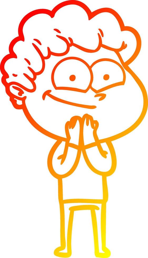 warm gradient line drawing cartoon happy man vector