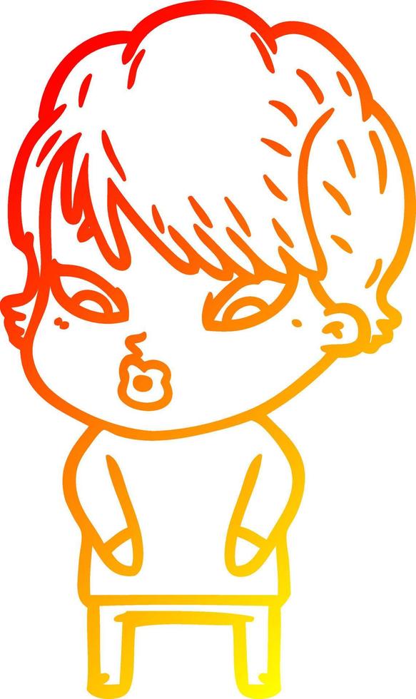 warm gradient line drawing cartoon woman vector