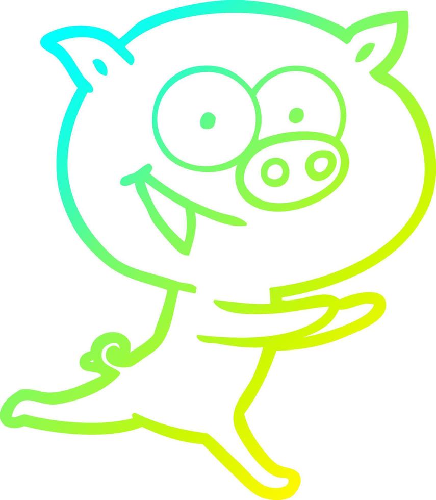 cold gradient line drawing cheerful pig cartoon vector