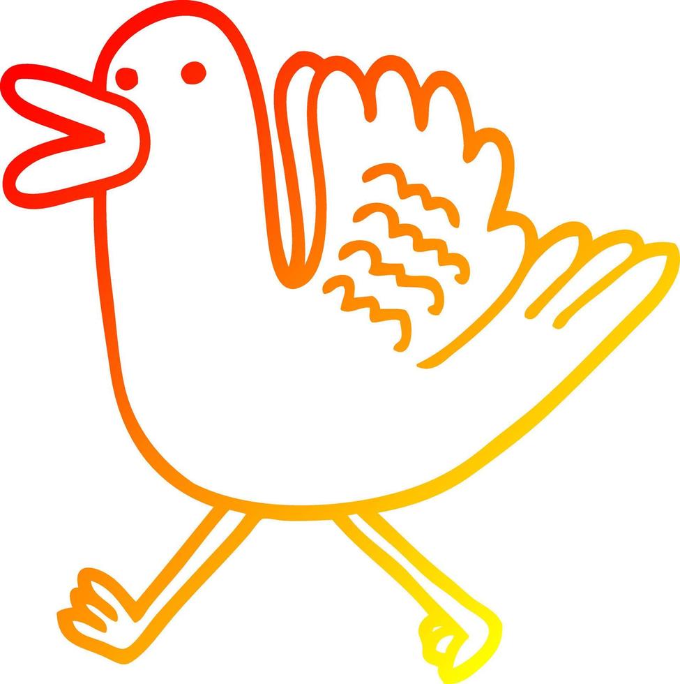 warm gradient line drawing cartoon duck running vector