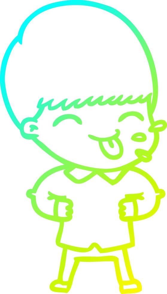 cold gradient line drawing cartoon boy sticking out tongue vector