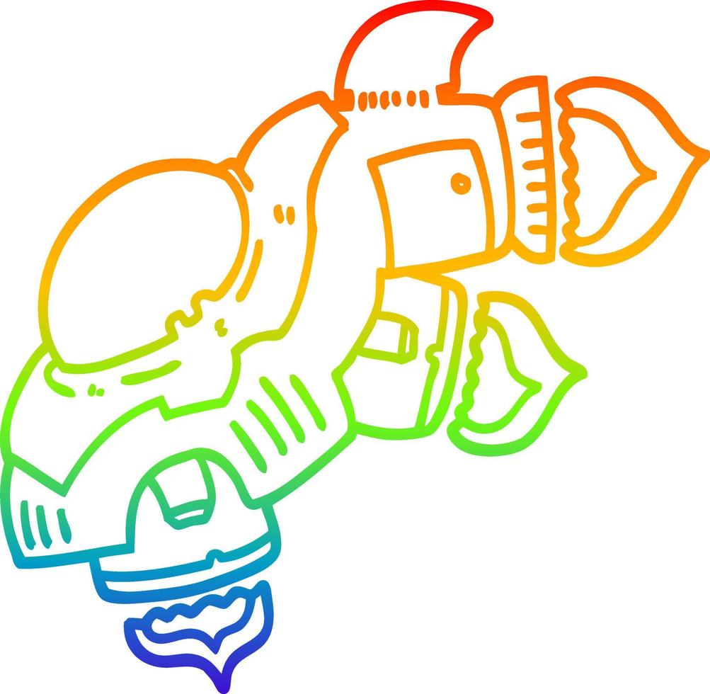 rainbow gradient line drawing cartoon space ship vector