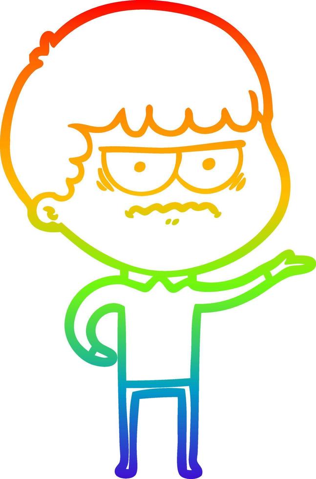 rainbow gradient line drawing cartoon annoyed man vector