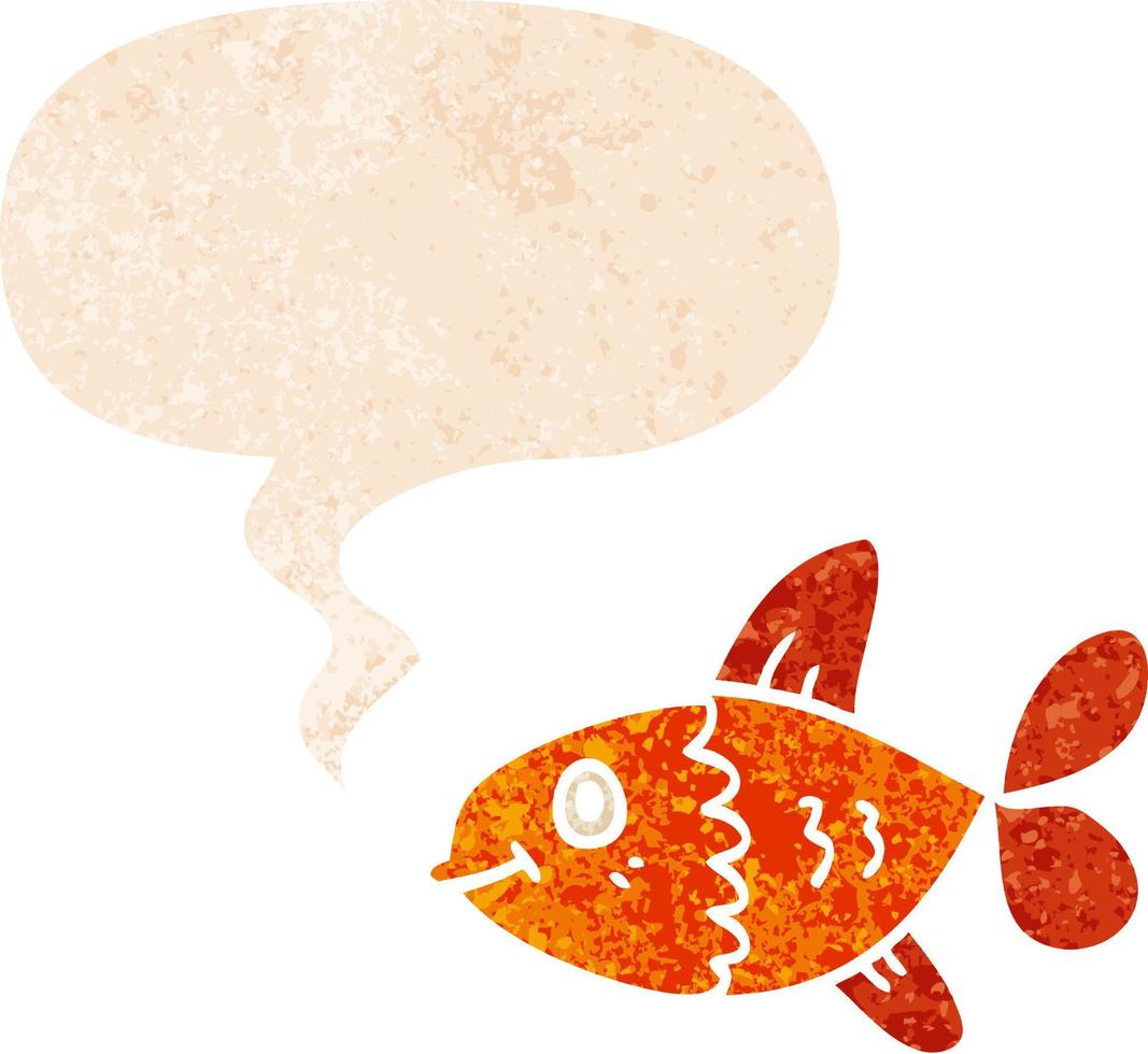 cartoon fish and speech bubble in retro textured style vector