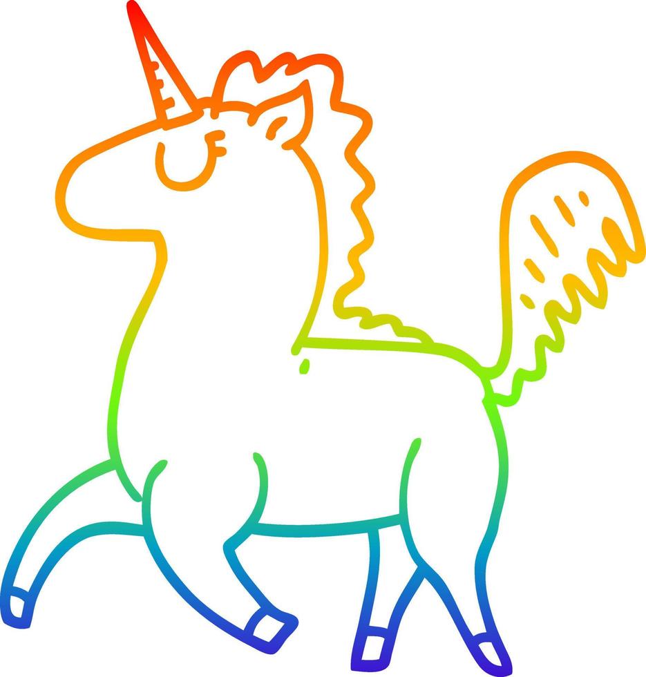 rainbow gradient line drawing cartoon unicorn vector