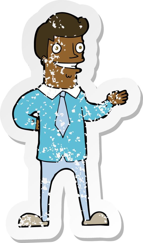 retro distressed sticker of a cartoon salesman vector