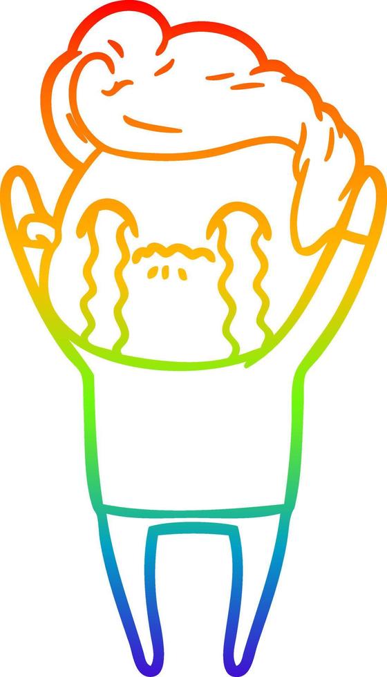 rainbow gradient line drawing cartoon man crying vector