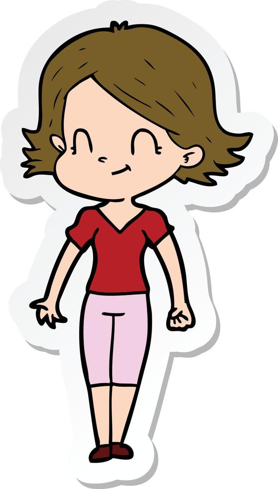 sticker of a cartoon friendly girl vector