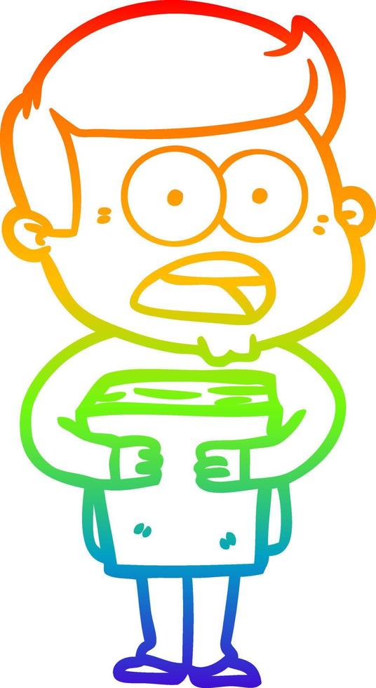 rainbow gradient line drawing cartoon shocked man vector