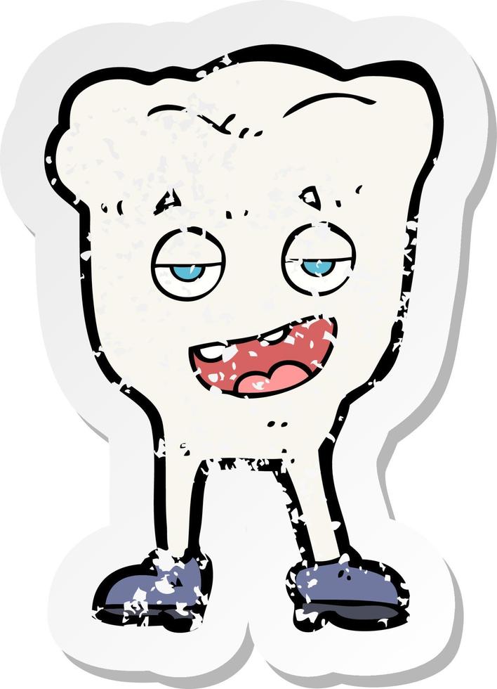 retro distressed sticker of a cartoon tooth looking smug vector