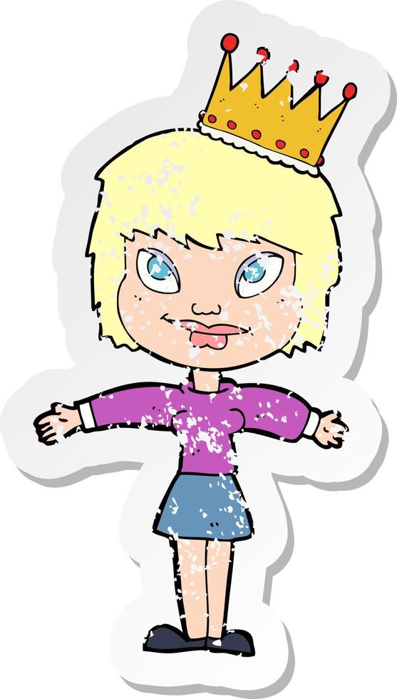 retro distressed sticker of a cartoon person wearing crown vector