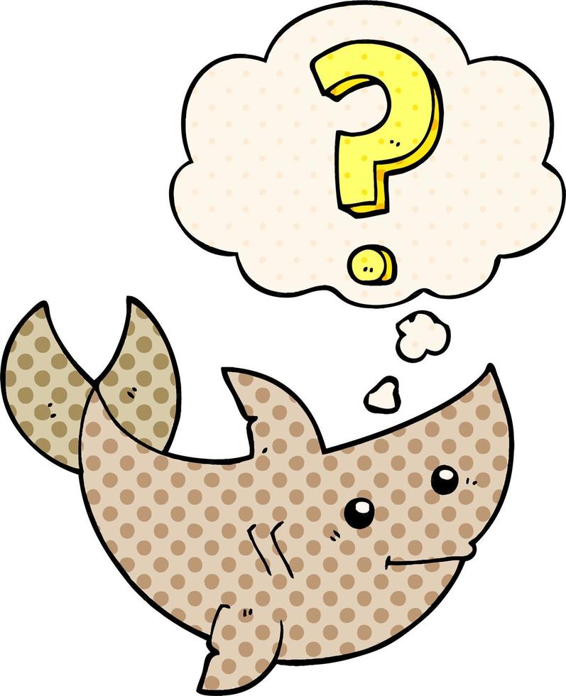 cartoon shark asking question and thought bubble in comic book style vector