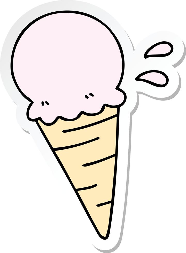 sticker of a quirky hand drawn cartoon vanilla ice cream vector