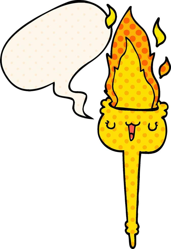 cartoon flaming torch and speech bubble in comic book style vector