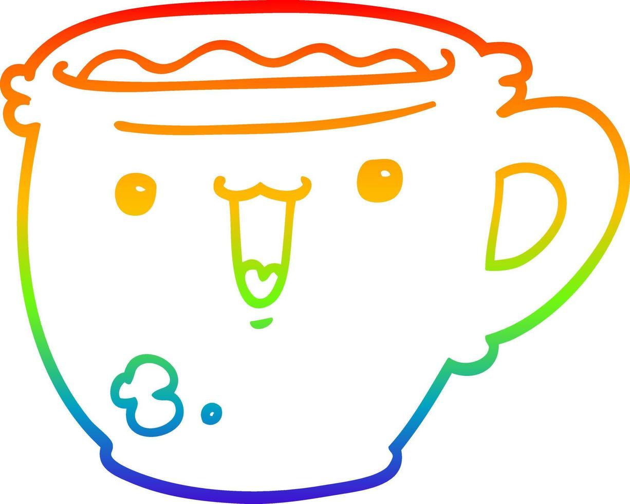 rainbow gradient line drawing cute cartoon coffee cup vector