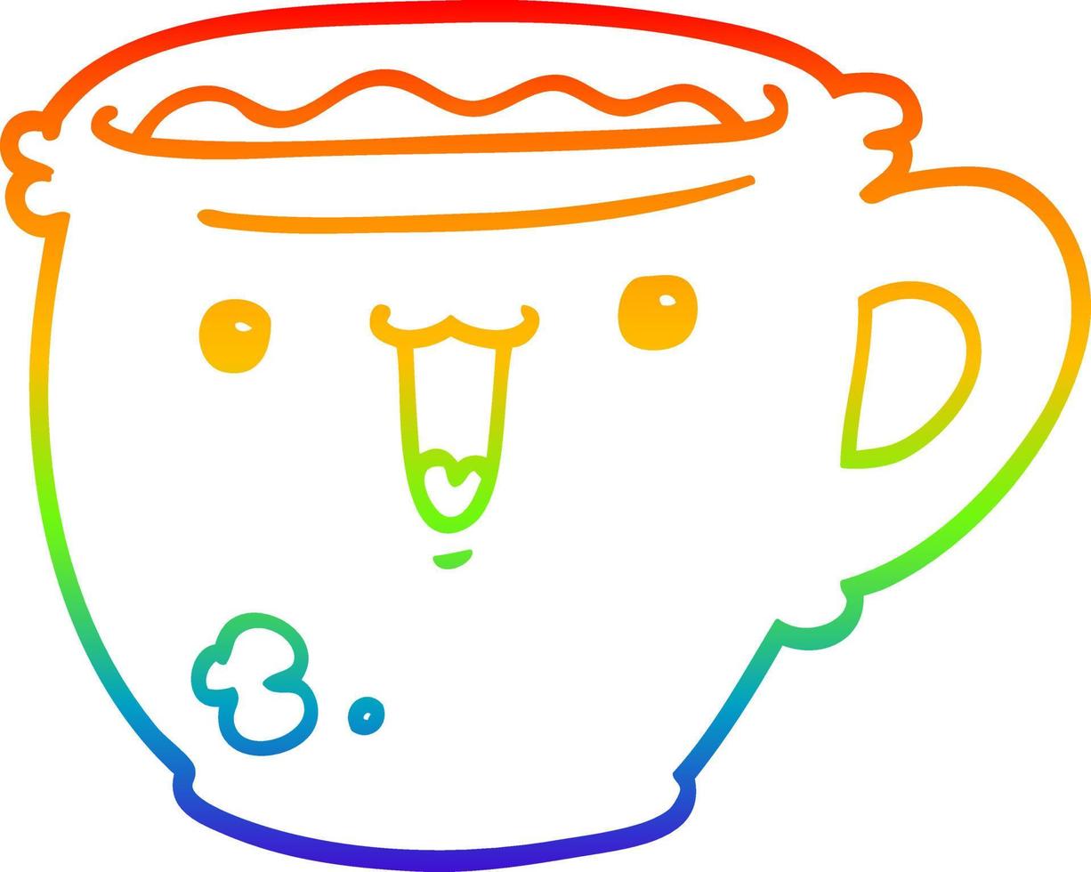 rainbow gradient line drawing cute cartoon coffee cup vector