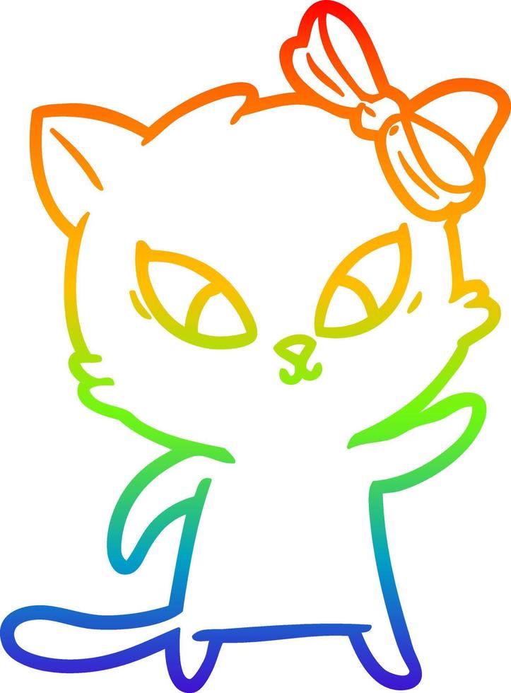rainbow gradient line drawing cartoon cat vector