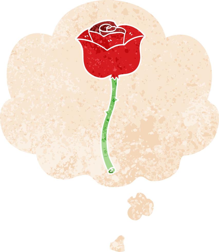 cartoon rose and thought bubble in retro textured style vector