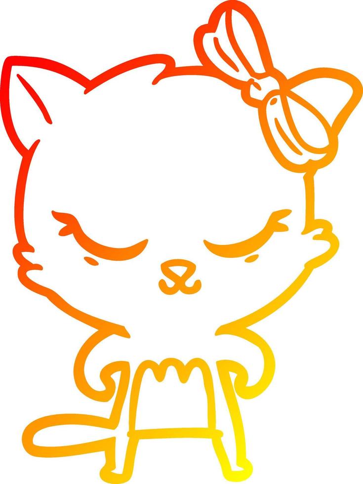 warm gradient line drawing cute cartoon cat with bow vector