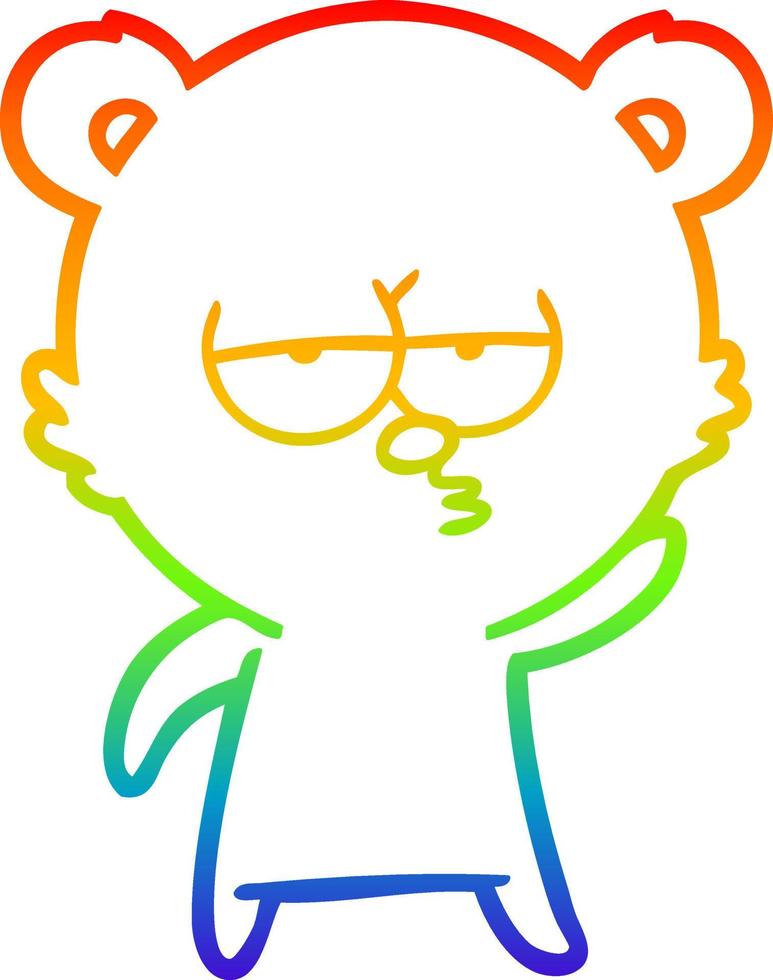 rainbow gradient line drawing bored polar bear cartoon vector