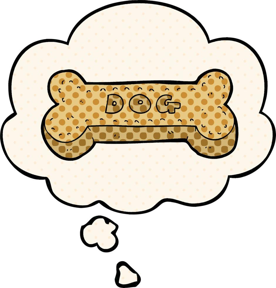cartoon dog biscuit and thought bubble in comic book style vector