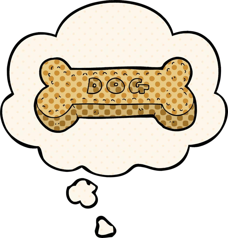 galleta de perro de dibujos animados y burbuja de pensamiento al estilo de un libro de historietas vector