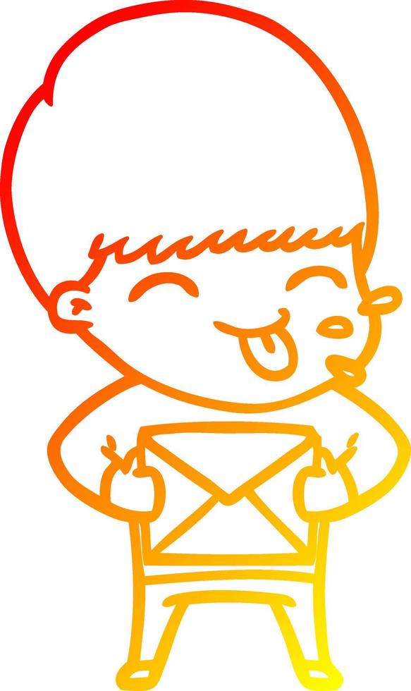 warm gradient line drawing happy cartoon boy vector