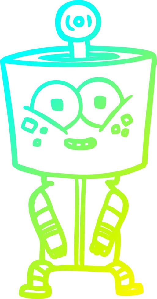 cold gradient line drawing happy cartoon robot vector