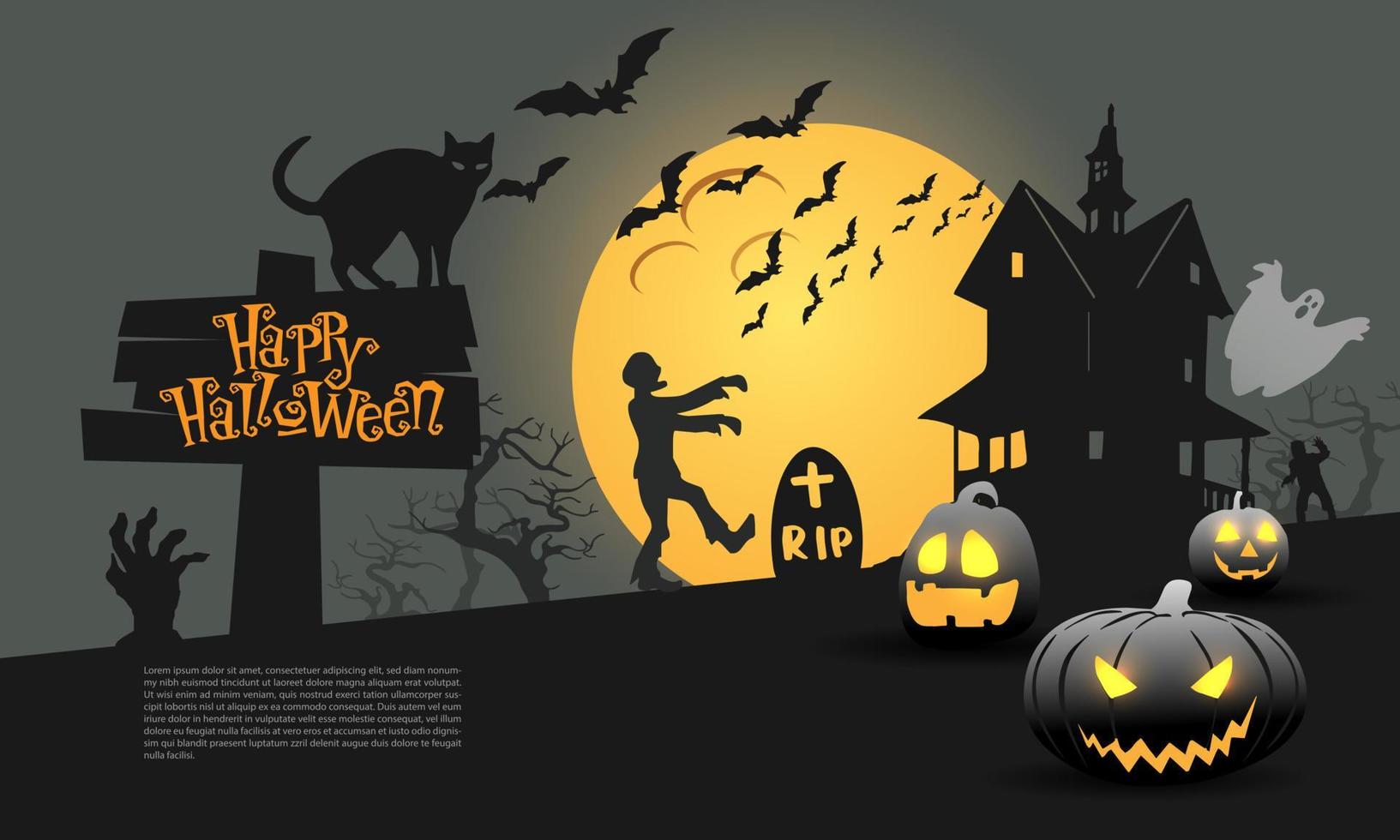 Happy Halloween Night party yellow moon on grey design for holiday festival celebration background vector