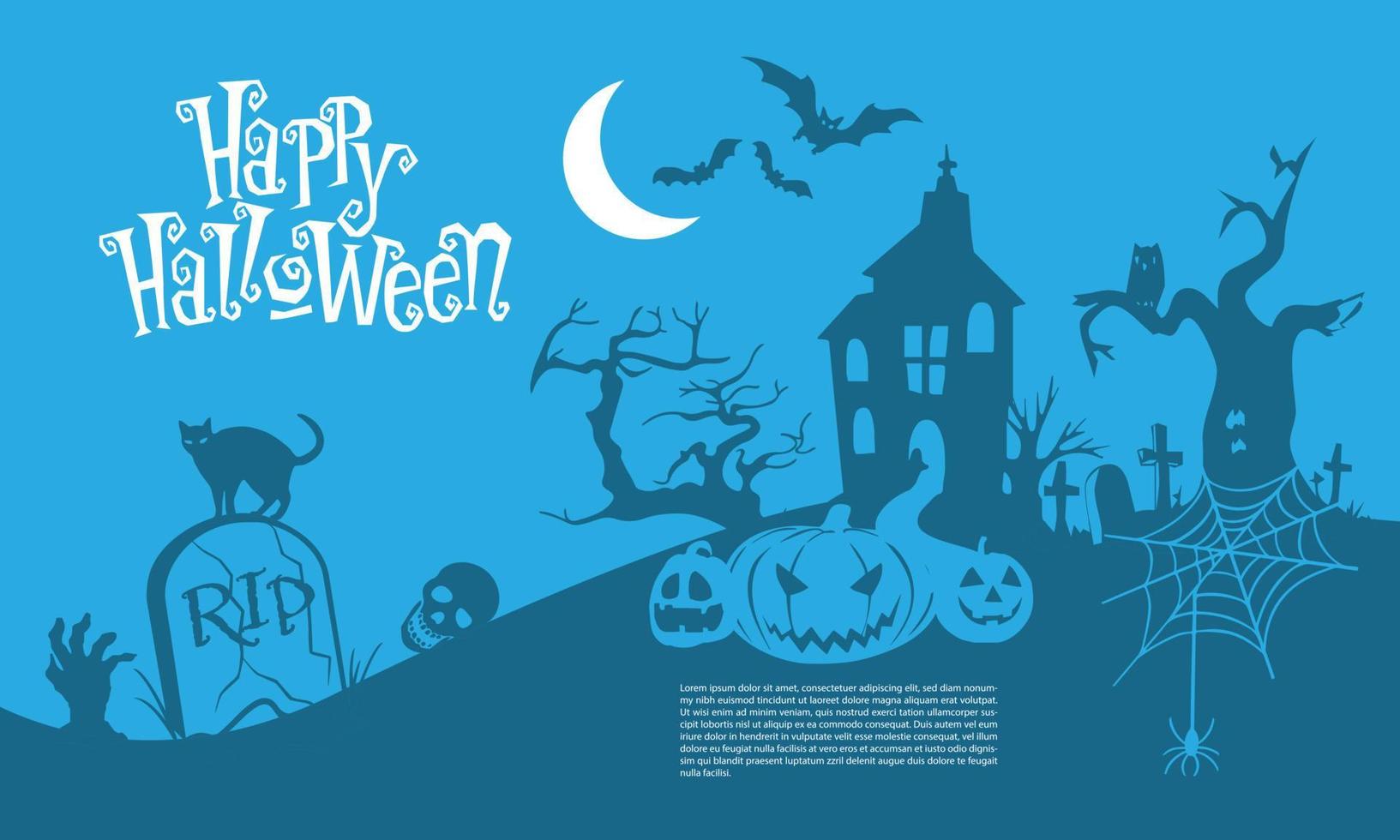 Happy Halloween blue white design for holiday night party festival background vector