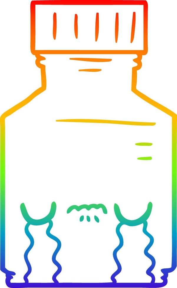 rainbow gradient line drawing cartoon pill jar vector