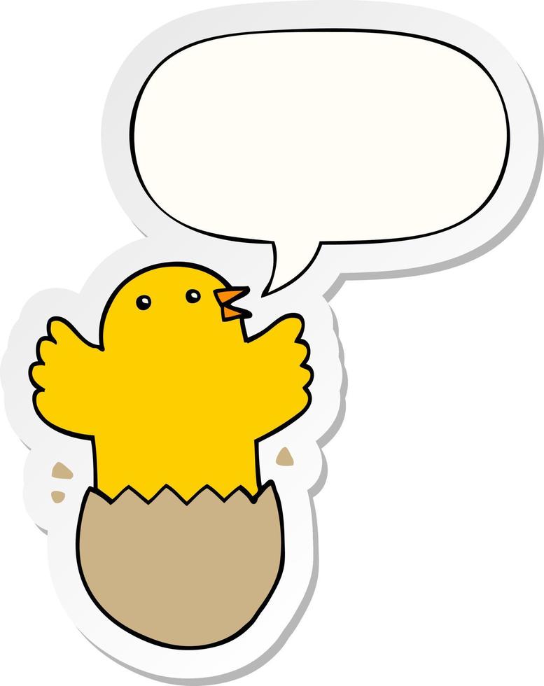 cartoon hatching bird and speech bubble sticker vector