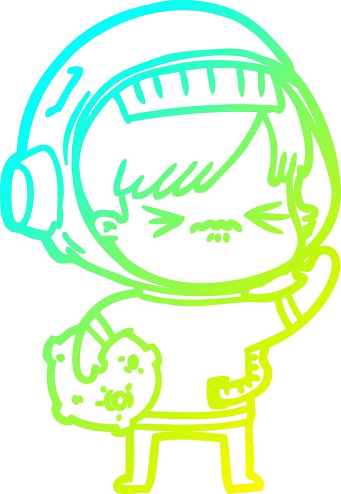 cold gradient line drawing angry cartoon space girl vector