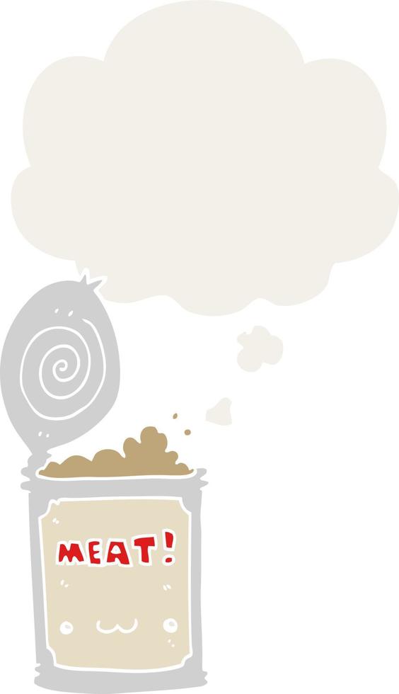 cartoon canned food and thought bubble in retro style vector
