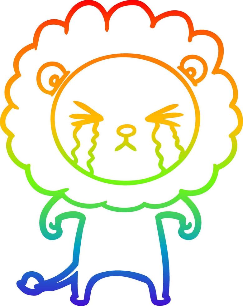 rainbow gradient line drawing cartoon crying lion vector