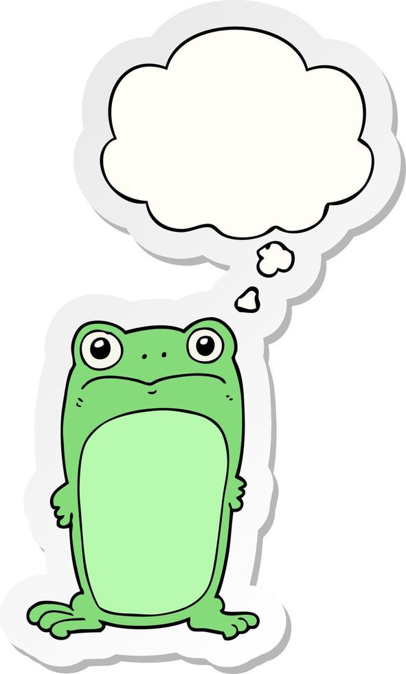 cartoon staring frog and thought bubble as a printed sticker vector