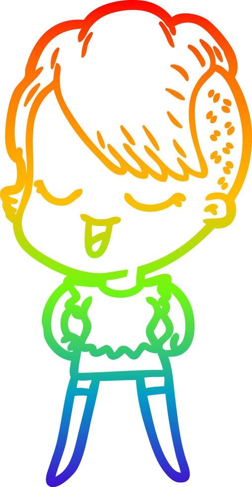 rainbow gradient line drawing happy cartoon girl vector