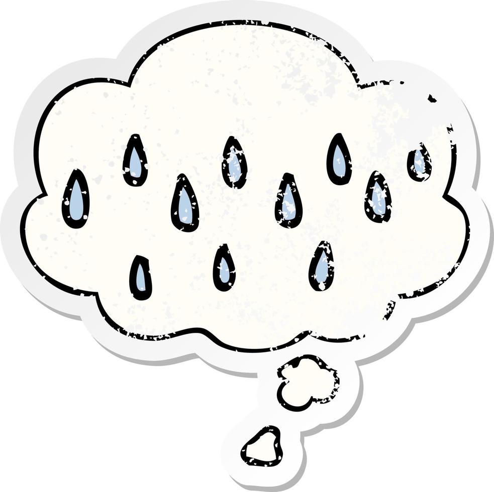 cartoon rain and thought bubble as a distressed worn sticker vector