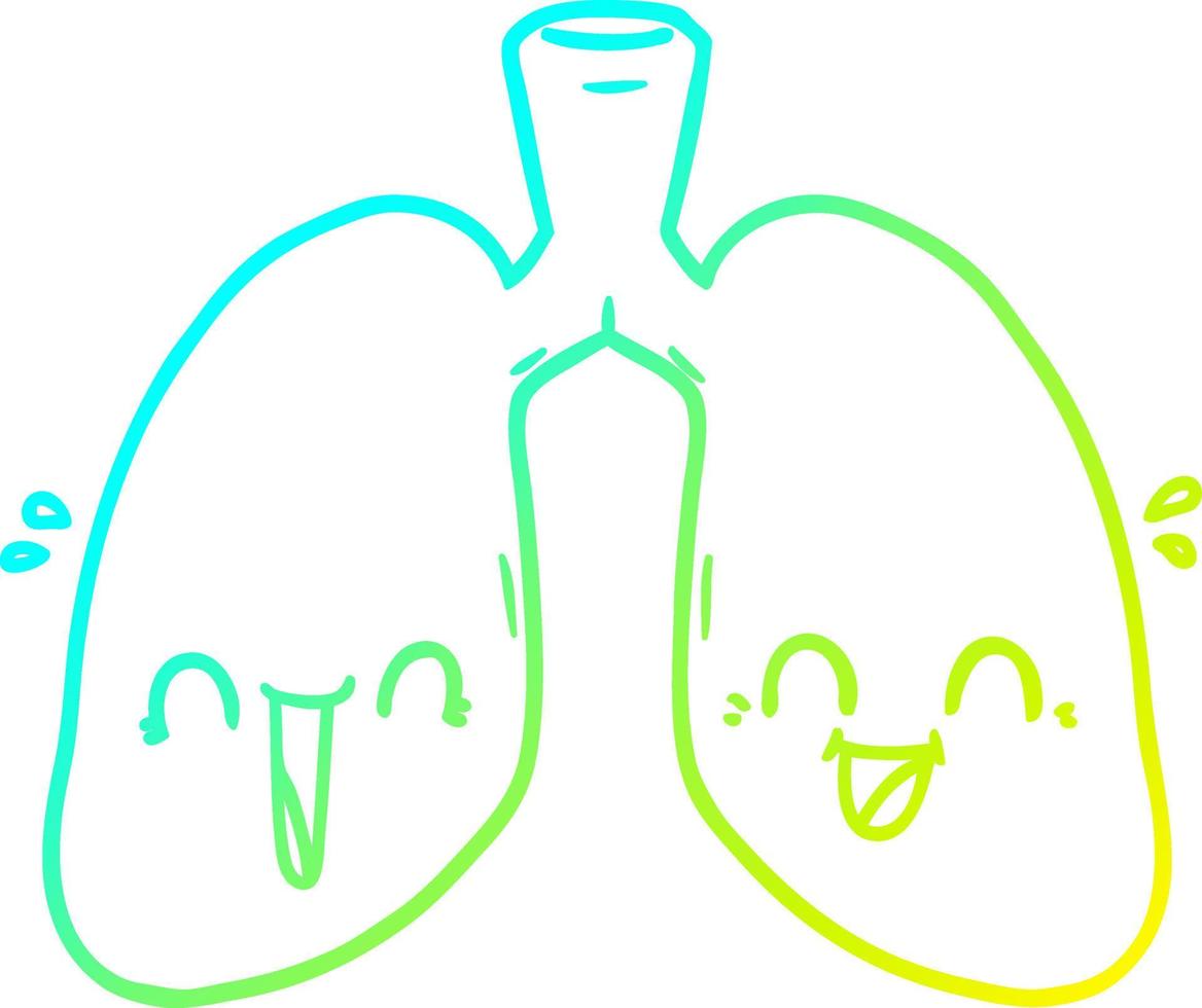línea de gradiente frío dibujo dibujos animados pulmones felices vector