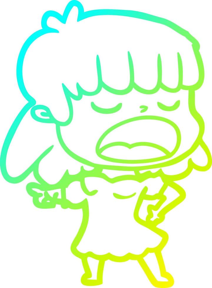 cold gradient line drawing cartoon woman talking loudly vector