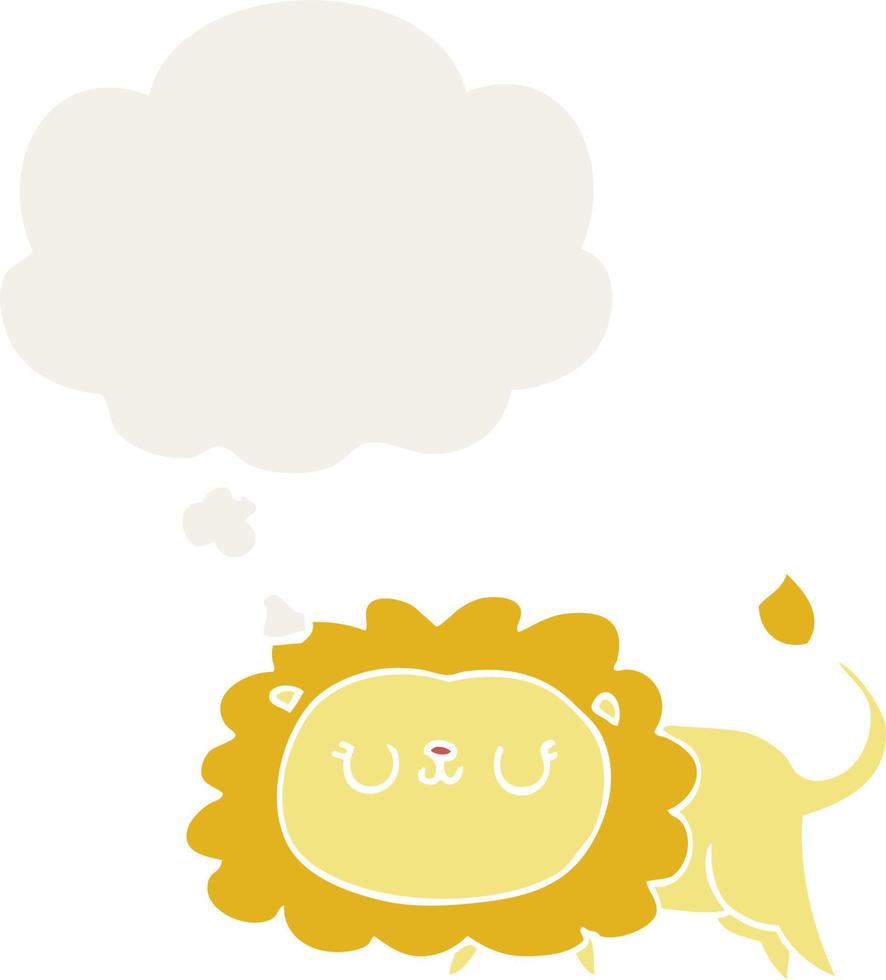 cartoon lion and thought bubble in retro style vector