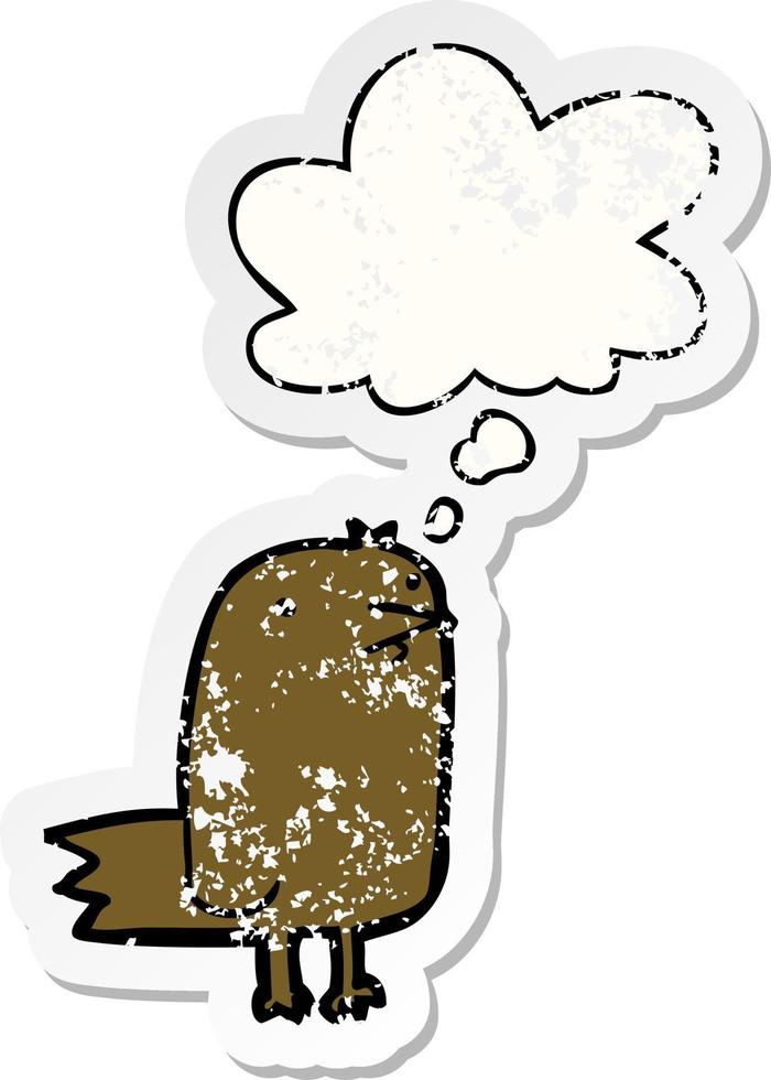 cartoon bird and thought bubble as a distressed worn sticker vector