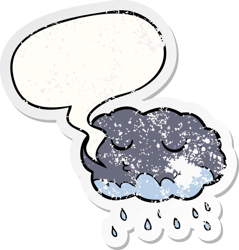 cartoon rain cloud and speech bubble distressed sticker vector